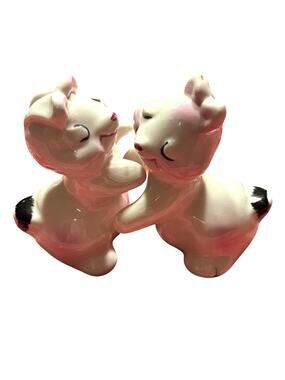 Van Tellingen white huggie bear salt & pepper shakers set cork stoppers vintage